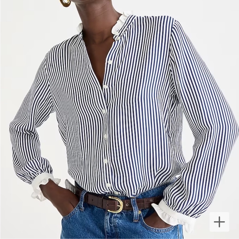 J Crew ruffle trim cupro shirt Size S
